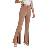HIGH WAIST FLARE FRONT SPLIT BELL BOTTOM PANTS
