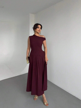 ASYMMETRIC NECK RUFFLE FLOUNCE DRESS