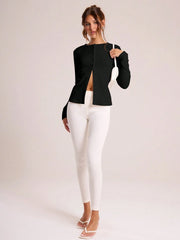 RIBBED BUTTON THROUGH LONG SLEEVE CREW NECK TOP & LEGGING SET