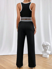 CONTRAST BINDING CROP TANK TOP AND PANTS