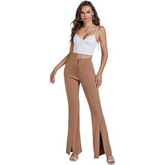 HIGH WAIST FLARE FRONT SPLIT BELL BOTTOM PANTS