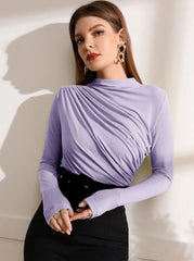 MOCK NECK RUCHED TEE