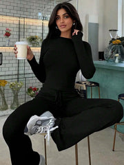 WOMEN'S LONG-SLEEVED TOPS, SLIM-FITTING FLARED PANTS SPORTS SUIT