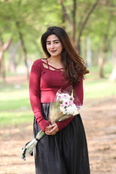 WOMEN'S SOLID COLOR SWEETHEART NECK LONG SLEEVE CASUAL RIBBED T-SHIRT