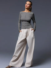 CASUAL RIBBED SLASH NECK LONG SLEEVE TOP & BOTTOM