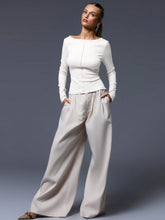 CASUAL RIBBED SLASH NECK LONG SLEEVE TOP & BOTTOM