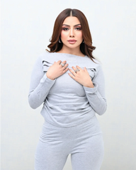 WOMEN'S PLEATED SLIM FIT TOP AND FLARED PANTS