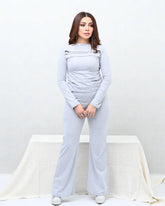 WOMEN'S PLEATED SLIM FIT TOP AND FLARED PANTS