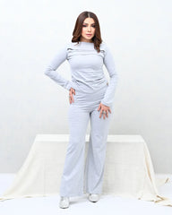 WOMEN'S PLEATED SLIM FIT TOP AND FLARED PANTS