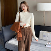 High Neck Knit Ruffle Neck Top with Pearls