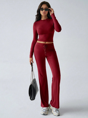 WOMEN'S LONG-SLEEVED TOPS, SLIM-FITTING FLARED PANTS SPORTS SUIT