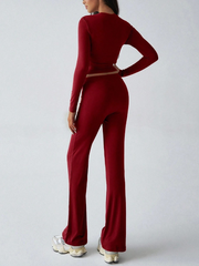 WOMEN'S LONG-SLEEVED TOPS, SLIM-FITTING FLARED PANTS SPORTS SUIT