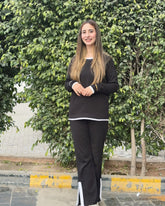 WOMEN CASUAL RIBBED KNIT SWEATER AND PANTS SET