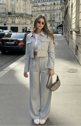 WOMEN SIMPLE SHORT JACKET CASUAL PANTS SUIT