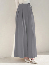 WOMEN SUMMER TIE WAIST SOLID COLOR WIDE LEG PANTS