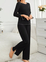 COLOR BLOCK ROLLED EDGE LONG SLEEVE AND PANTS HOME WEAR SET