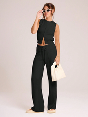 KNITTED BUTTON THROUGH VEST SUIT