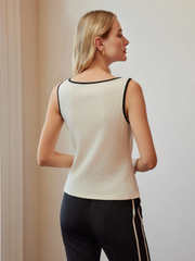 CONTRAST PIPING BUTTON FRONT TANK TOP