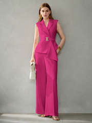 ASYMMETRICAL HEM PEAK LAPEL WAISTCOAT SUIT