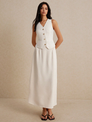 2PCS WOMEN VEST BLAZER MAXI SKIRT SET