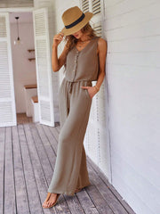 BUTTON FRONT TANK TOP AND WIDE LEG PANTS