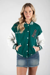 VARSITY BASEBALL UNISEX JACKET- FOREST GREEN