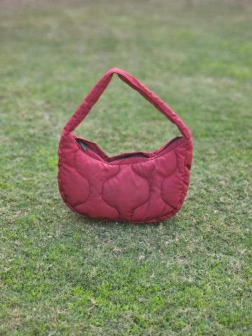 Quilted Puffer Hobo Bag Handbag for Outdoor Travel-Wine