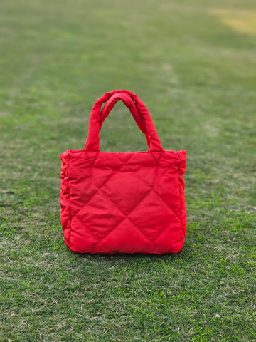 Quilted Tote Bag-Red