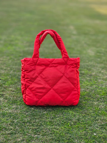 Quilted Tote Bag-Red
