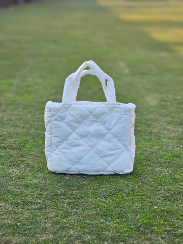 Quilted Tote Bag-White