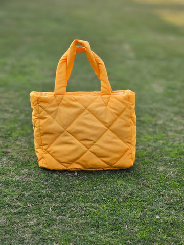 Quilted Tote Bag-Musturd