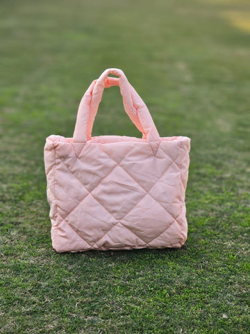Quilted Tote Bag-Peach
