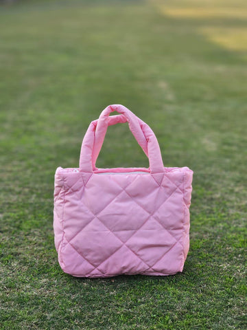 Quilted Tote Bag-Pink