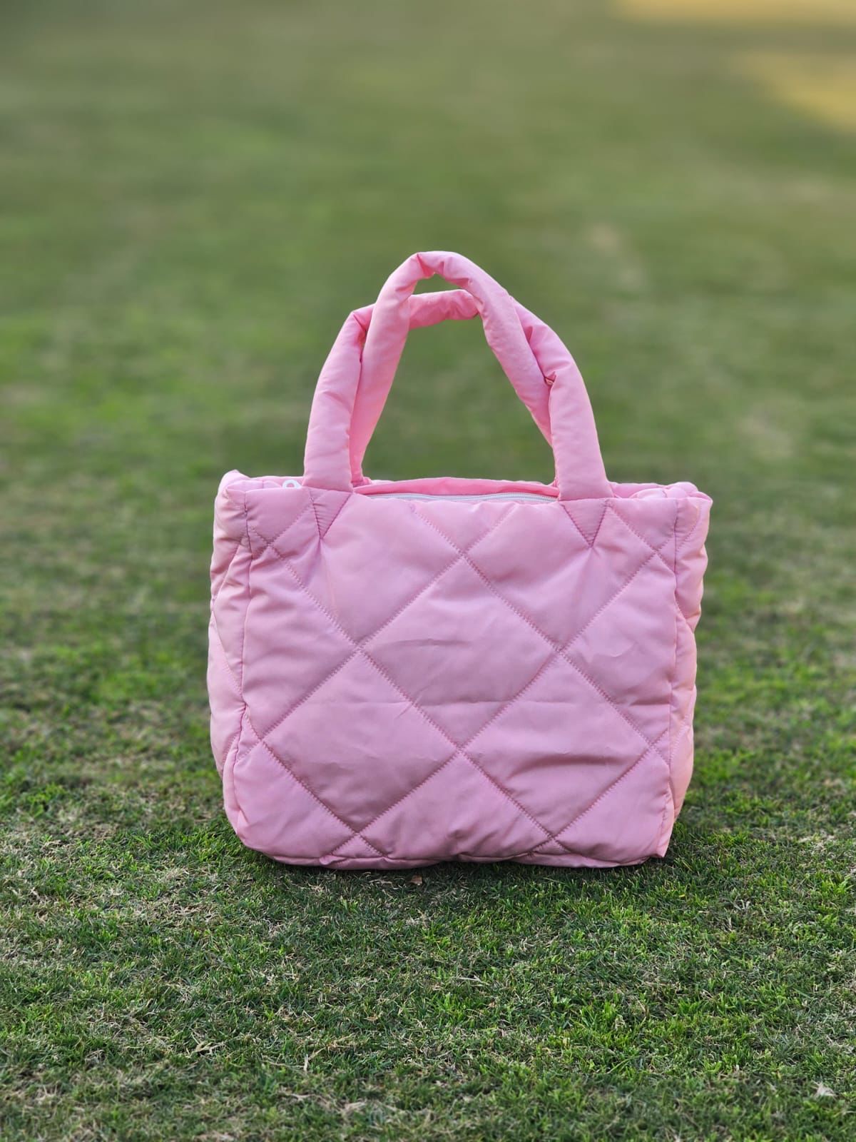Quilted Tote Bag-Pink