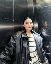 PADDED FAUX LEATHER BOMBER JACKET