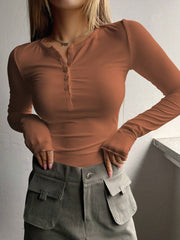 HALF BUTTON RIBBED KNIT TEE