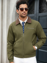 MEN'S CONTRAST COLOR COLLAR ZIP-UP LONG SLEEVE JACKET