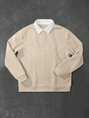 LOOSE FIT MEN'S CONTRAST COLLAR POLO NECK SWEATSHIRT