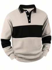 MEN'S BUTTON-UP LONG SLEEVE STRIPED PULLOVER SWEATSHIRT