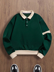 MEN'S CONTRAST COLORBLOCK COLLAR LONG SLEEVE HALF-ZIP SWEATSHIRT