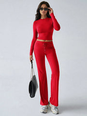 WOMEN'S LONG-SLEEVED TOPS, SLIM-FITTING FLARED PANTS SPORTS SUIT