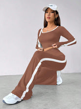 COLOR BLOCKED LONG SLEEVE CROP TEE AND PANTS SET