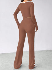 COLOR BLOCKED LONG SLEEVE CROP TEE AND PANTS SET