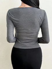 WOMEN'S T-SHIRT WITH ASYMMETRICAL COLLAR & BOW