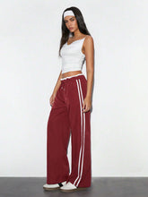 WOMEN'S STRIPED DRAWSTRING WAIST CASUAL STRAIGHT PANTS