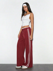 WOMEN'S STRIPED DRAWSTRING WAIST CASUAL STRAIGHT PANTS