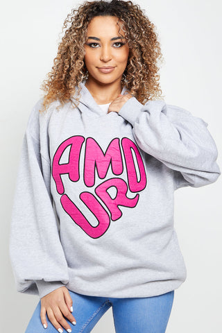 GREY AMOUR RUCHED SLEEVE HOODIE