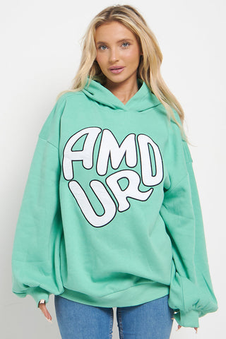 NEW GREEN AMOUR RUCHED SLEEVE HOODIE