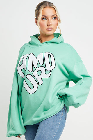 NEW GREEN AMOUR RUCHED SLEEVE HOODIE
