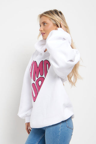 WHITE AMOUR RUCHED SLEEVE HOODIE